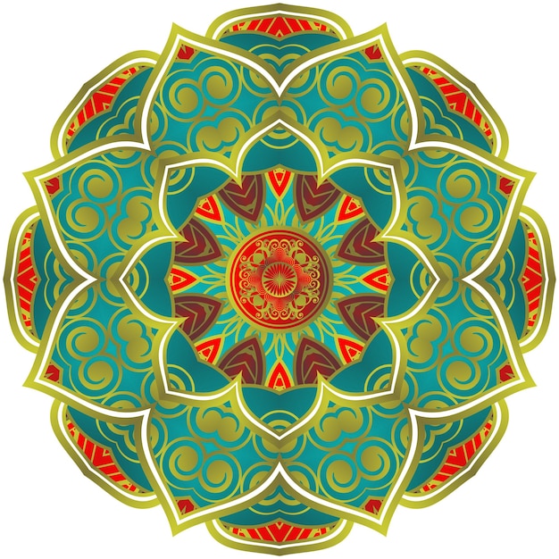 Mandala abstracto con hermosas rayas doradas texturizadas verdes y rojas