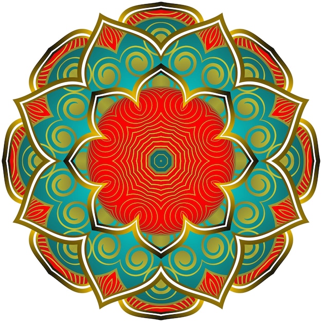 Mandala abstracto con hermosas rayas doradas texturizadas verdes y rojas