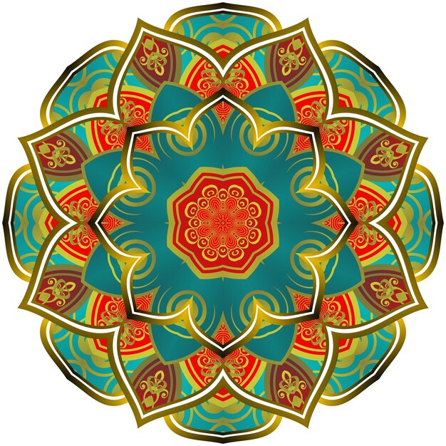 Mandala abstracto con hermosas rayas doradas texturizadas verdes y rojas