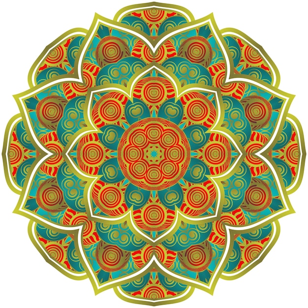Mandala abstracto con hermosas rayas doradas texturizadas verdes y rojas