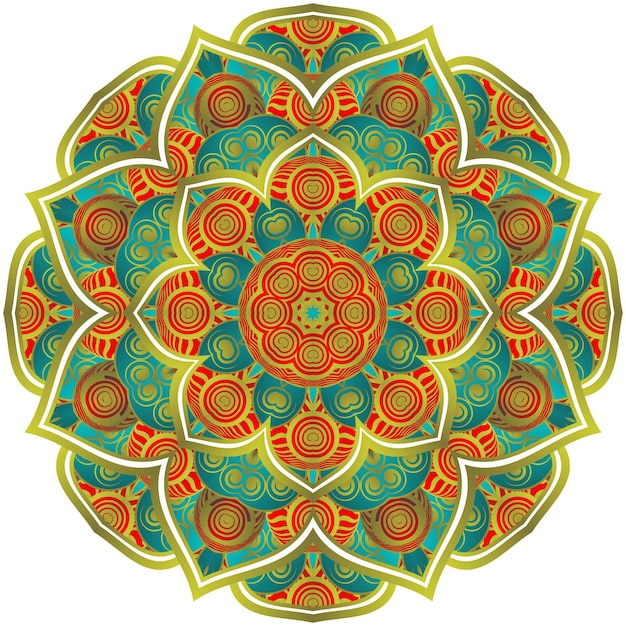 Mandala abstracto con hermosas rayas doradas texturizadas verdes y rojas