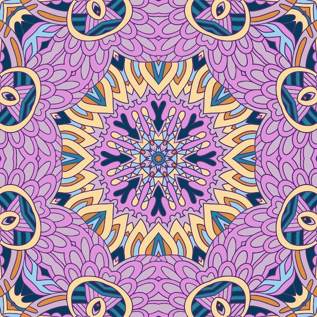 Mandala abstracto ornamental de patrones sin fisuras étnicos textiles indios vintage. Diseño de superficie arabesco