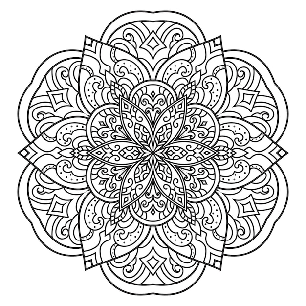 Mandala aislado en el fondo blanco.Patrón de garabato.Diseño de ornamento para colorear página