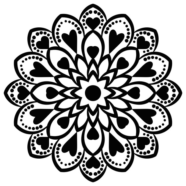 Mandala aislado sobre fondo blanco. Flor de garabato redonda negra ornamental aislada en blanco