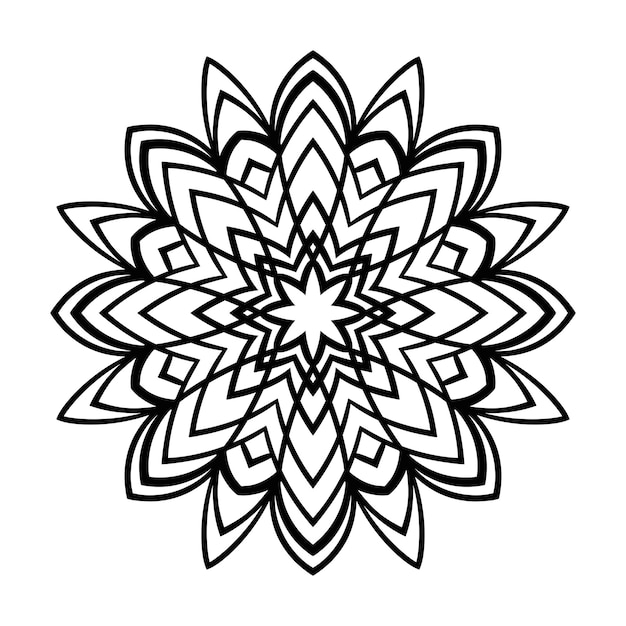 Mandala aislado sobre fondo blanco. Flor de garabato redonda negra ornamental aislada en blanco