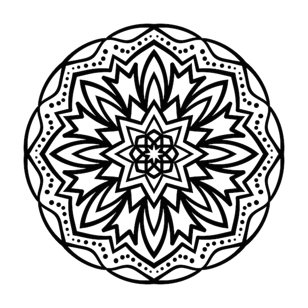 Mandala aislado sobre fondo blanco. Flor de garabato redonda negra ornamental aislada en blanco