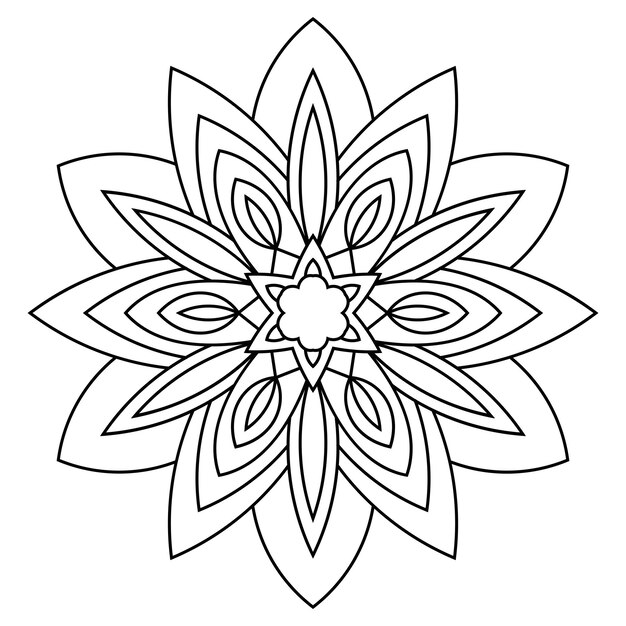 Mandala aislado sobre fondo blanco. Flor de garabato redonda negra ornamental aislada en blanco