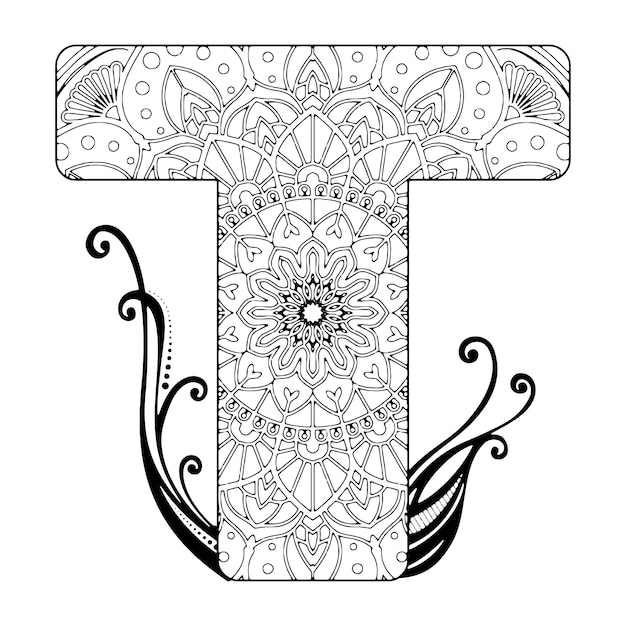 Mandala alfabeto estilo floral páginas para colorear para niños premium vector