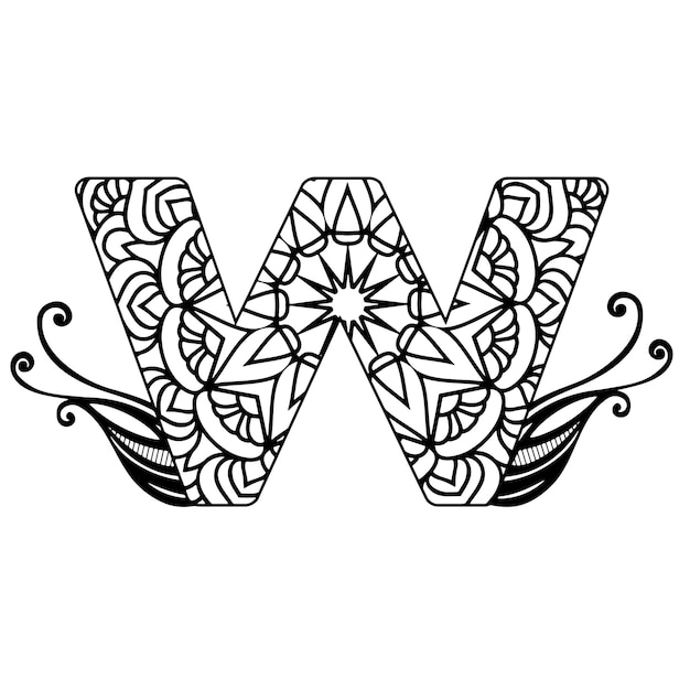 Mandala alfabeto estilo floral páginas para colorear para niños premium vector
