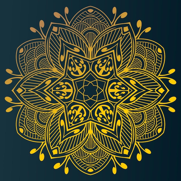 Vector un mandala amarillo con un fondo negro.