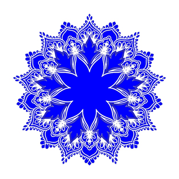 un mandala azul y blanco con un diseño floral en él