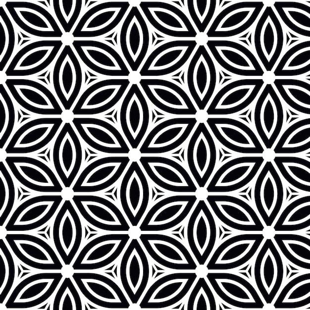 Mandala blanca sin costuras Ornamento de flores Patrón con fondo negro