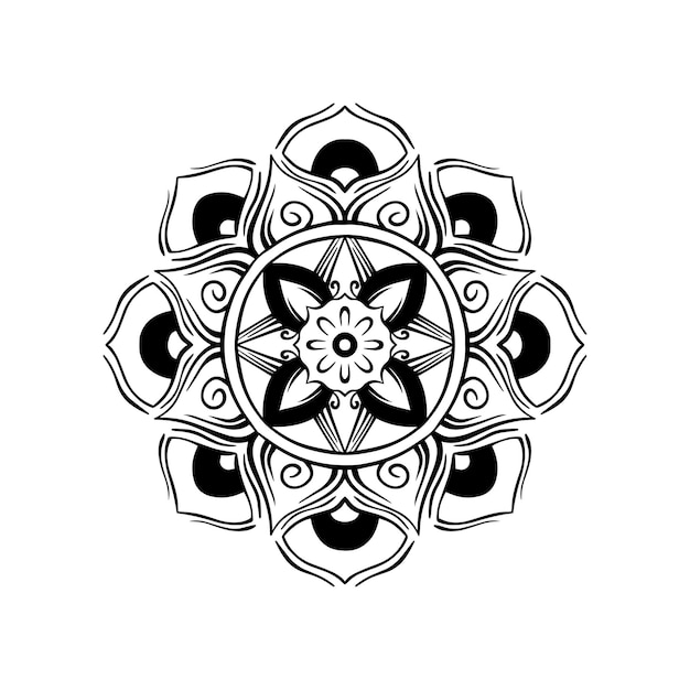 Un mandala en blanco y negro con un diseño floral.