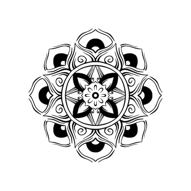 Un mandala en blanco y negro con un diseño floral.