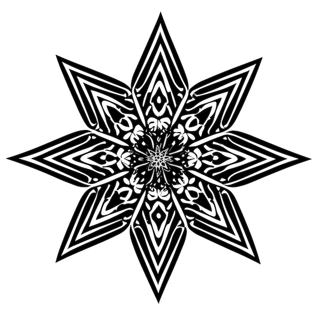 Mandala en blanco y negro con una estrella en el centro. mandala en blanco y negro con una estrella en el centro. ilustración vectorial en blanco y negro.