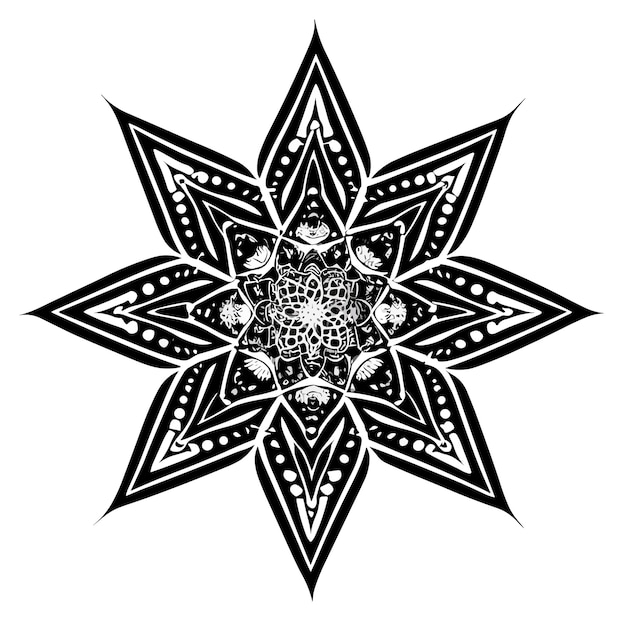 Mandala en blanco y negro con una estrella.