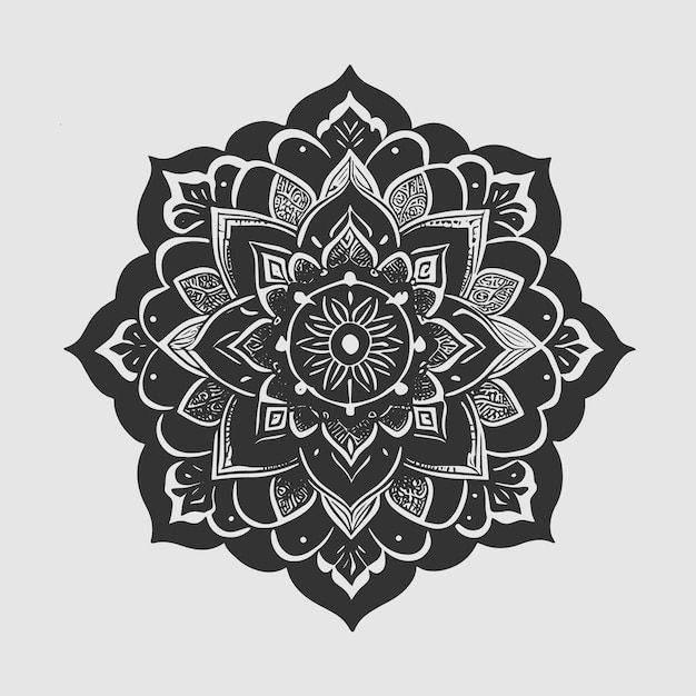 Vector un mandala en blanco y negro con una flor en el medio.