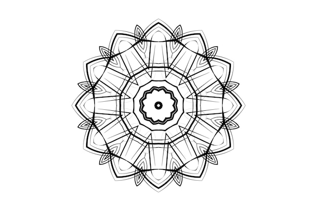 Mandala en blanco y negro con intrincados patrones inspirados en los rayos del sol contra un telón de fondo sencillo