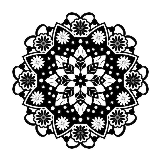 Un mandala en blanco y negro con un patrón de flores.