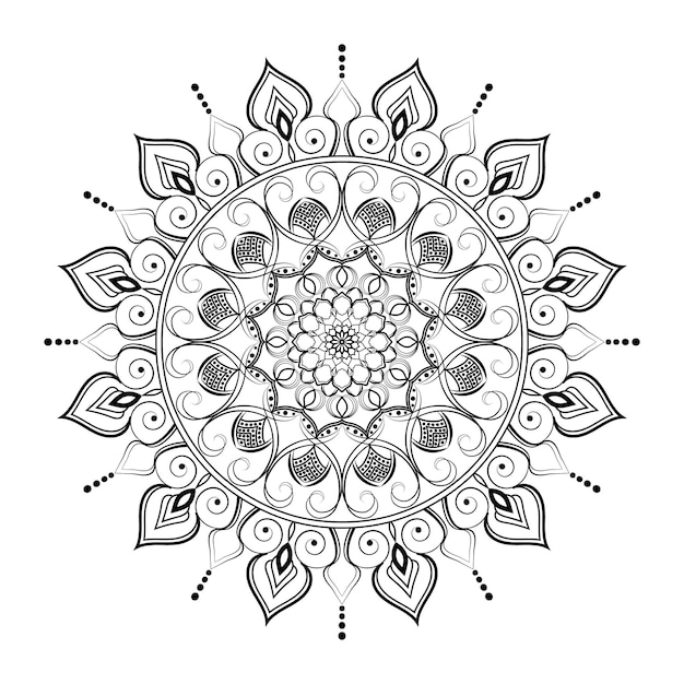 Mandala en blanco y negro con un patrón de hojas
