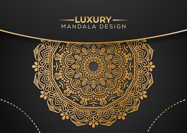 Vector mandala de boda de lujo dorado con fondo negro para imprimir cartel portada folleto flyer banner