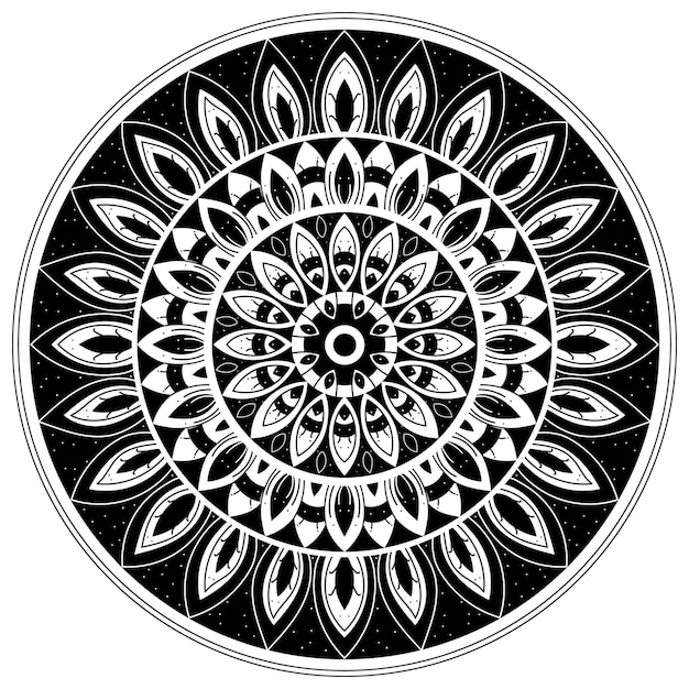 Mandala BW Círculo Adorno Dibujar a mano