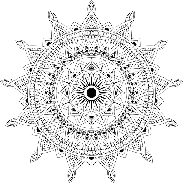 Mandala circular en blanco y negro aislada en un fondo blanco. Página del libro para colorear.