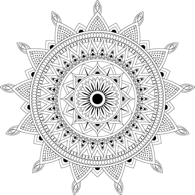 Mandala circular en blanco y negro aislada en un fondo blanco. Página del libro para colorear.