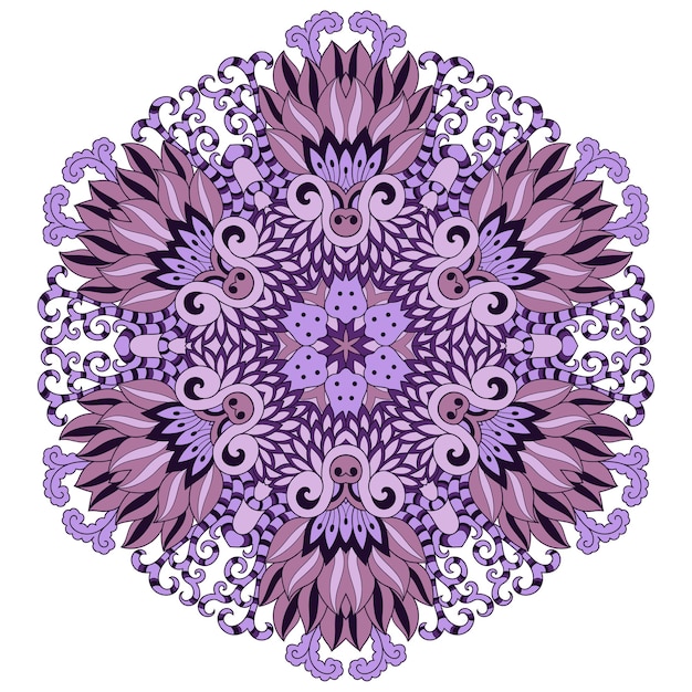 mandala circular con flor. Adorno decorativo en estilo étnico oriental. Diseño violeta