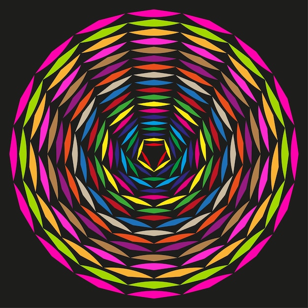 Mandala de color fondo negro Patrón de onda Forma redonda geométrica abstracta Ilustración vectorial