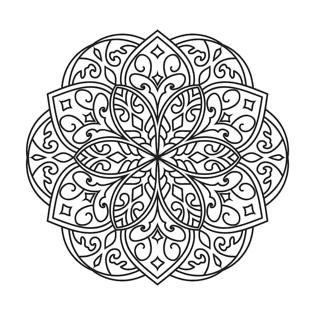 Vector mandala para colorear para adultos con contorno redondeado mandala