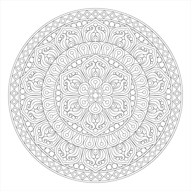 Mandala para colorear Página del libro Mandala oriental vector Mandala Arte de línea para colorear libros
