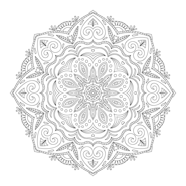 Mandala para colorear página de libro para niños y adultos Elemento de diseño estampado estilo Zentangle