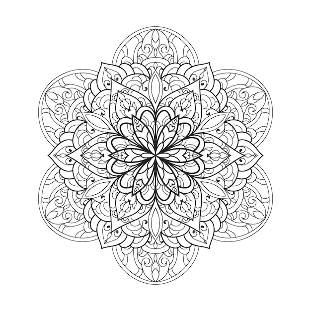 Vector mandala para colorear página del libro para niños y adultos flores en blanco y negro para dibujar