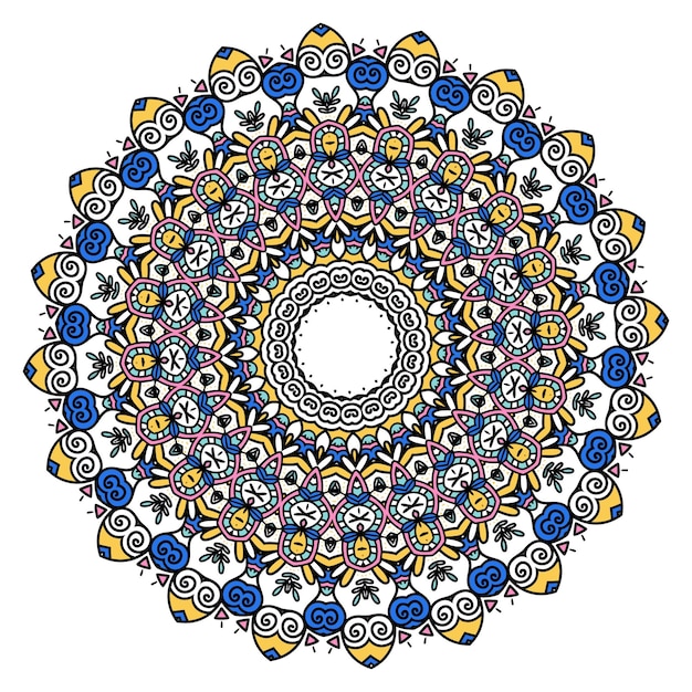 Mandala De Colores Con Adornos Florales Sobre Un Fondo Blanco. Motivo aislado decorativo para el diseño