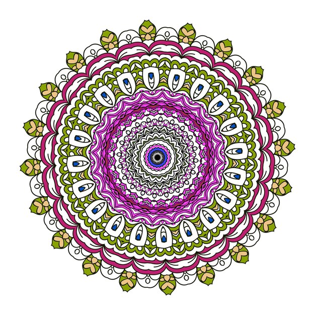 Mandala De Colores Con Adornos Florales Sobre Un Fondo Blanco. Motivo aislado decorativo para el diseño