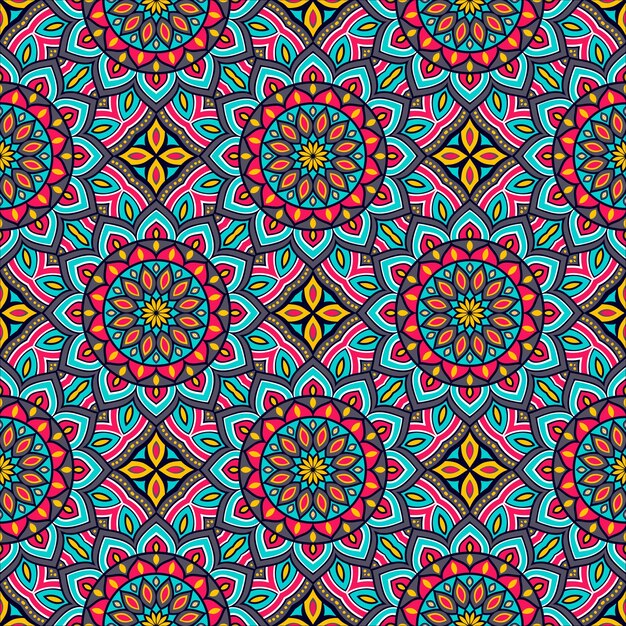 Mandala de colores de patrones sin fisuras con diseño recargado multicolor