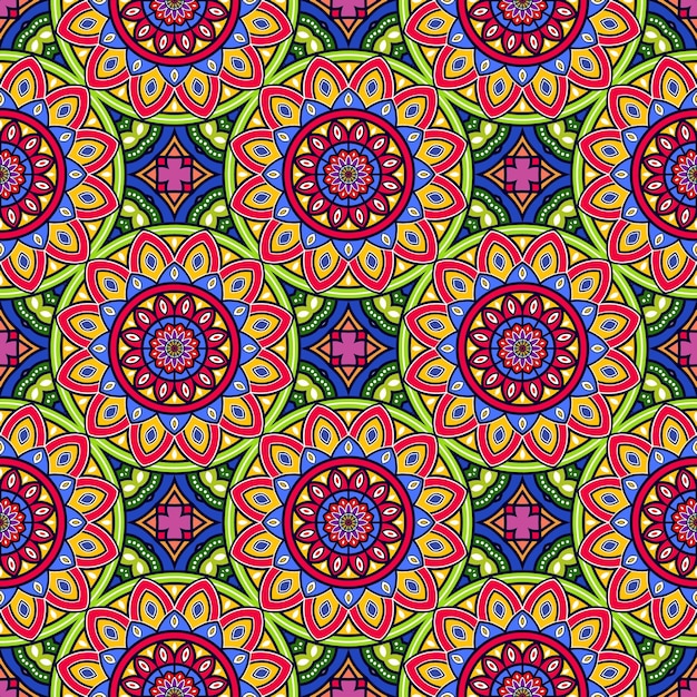 Mandala de colores de patrones sin fisuras con diseño recargado multicolor