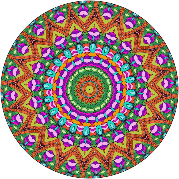 Mandala colorida con formas florales y elementos de diseño de tejido