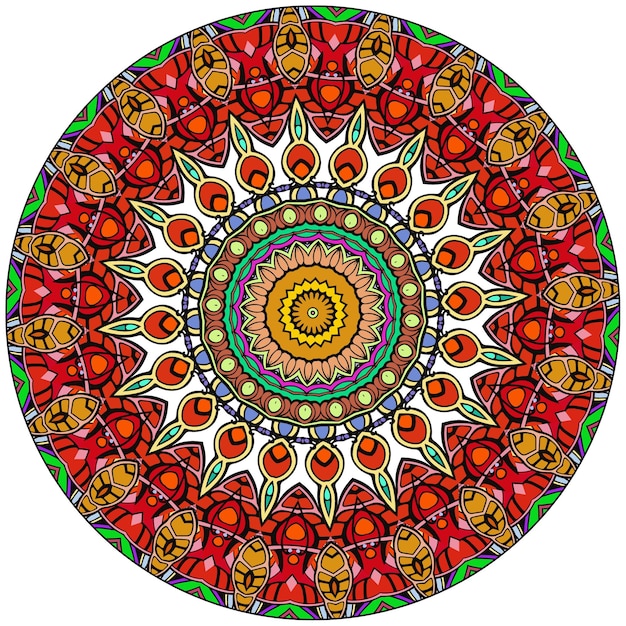 Mandala colorido con adorno floral sobre un fondo blanco Motivo decorativo aislado para el diseño