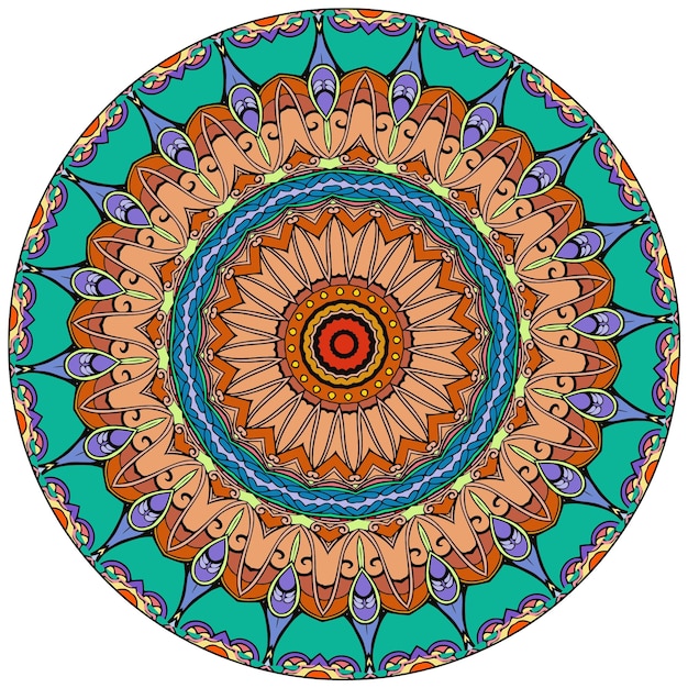 Mandala colorido con adorno floral sobre un fondo blanco Motivo decorativo aislado para el diseño