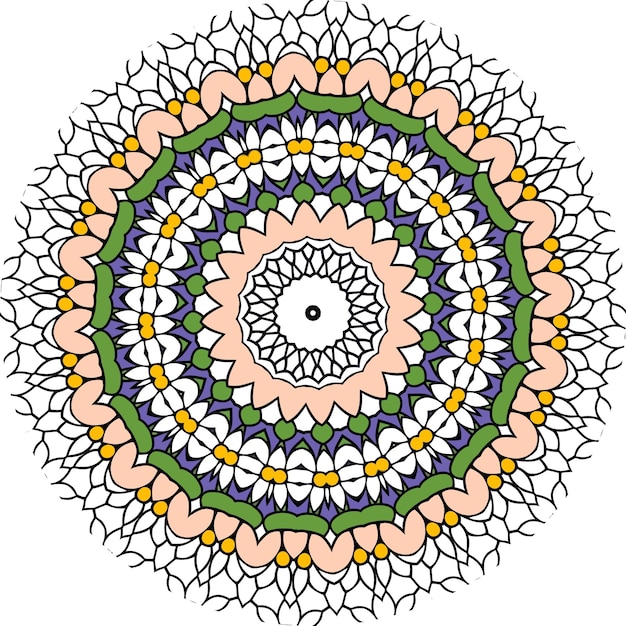 Mandala Colorido Con Adornos Florales. Patrones de Terapia Antiestrés