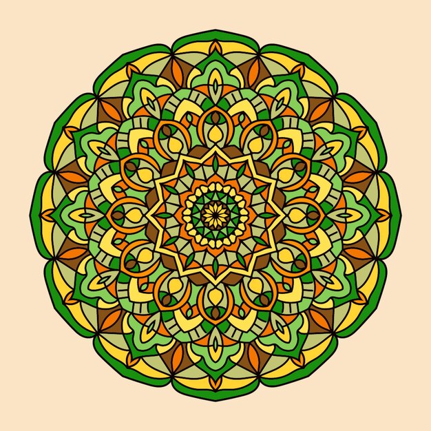 Mandala colorido con un círculo verde en la parte inferior