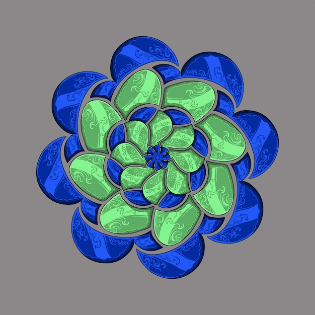 Mandala colorido con color azul y verde.