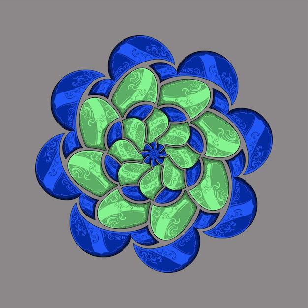 Vector mandala colorido con color azul y verde.