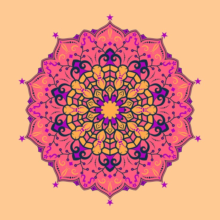 mandala colorido decorativo con forma floral mandala asiática ilustración vectorial