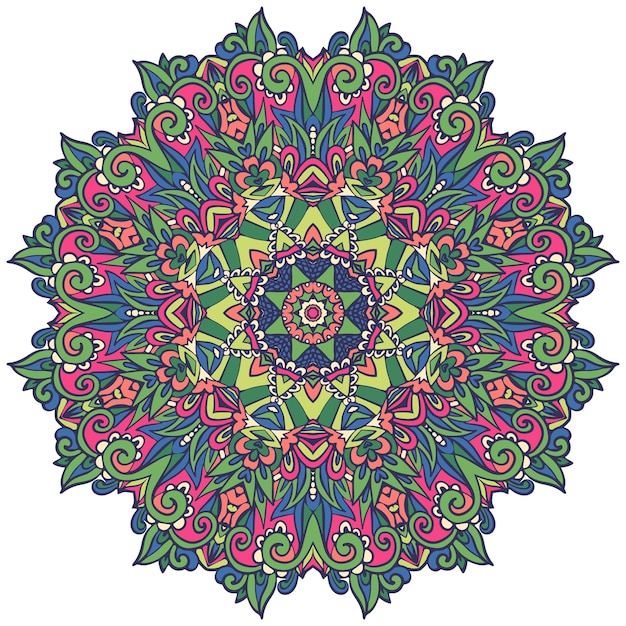 Mandala colorido dibujado a mano floral indio