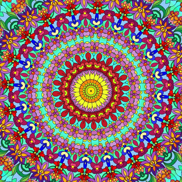 Vector un mandala colorido con un estampado de flores.