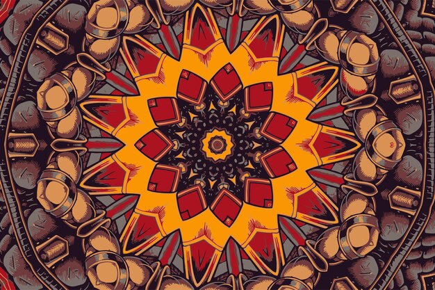 Vector mandala colorido con patrón de adorno floral en el fondo