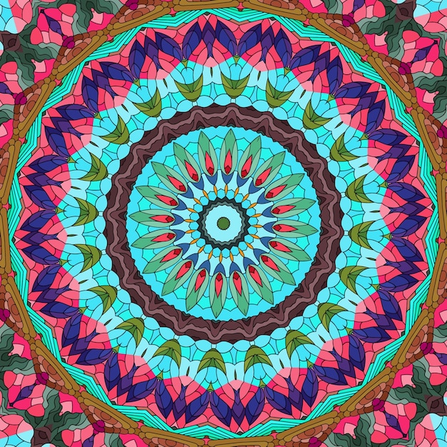 Un mandala colorido con un patrón de hojas y flores Trama de fondo